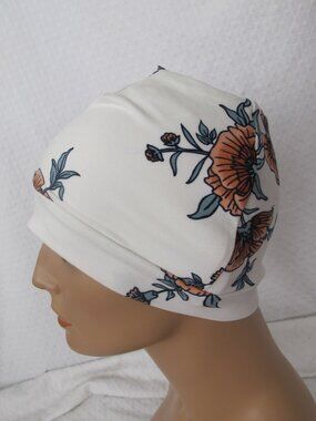 Handmade White Floral Print Messy Bun/Ponytail Hat